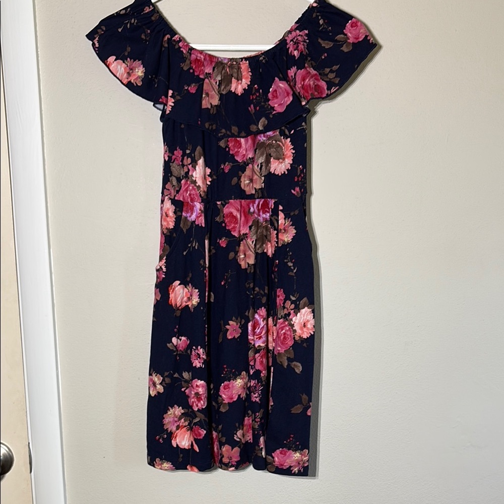 Justice Navy and Pink Floral Kids Casual Dress